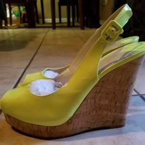 Nine West  Patent Leather Neon Slingback Peep Toe Wedge